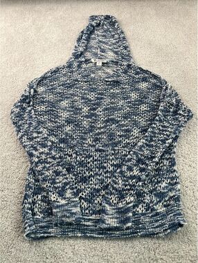 ii Sisters Women's Blue and White Knit Hoodie Sweater Medium